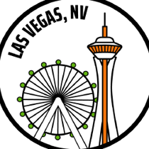 a circular logo with a ferris wheel and a tower