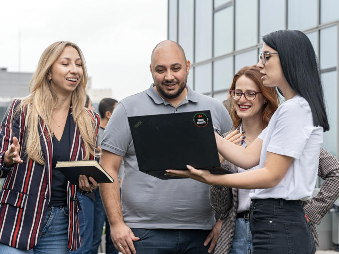 a group of people standing outside