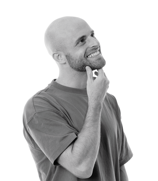 a man with a hand on his chin